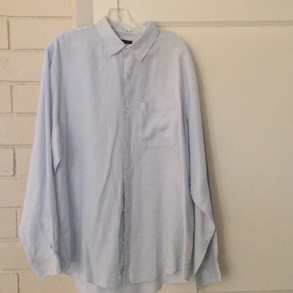 Blue linen blend dress shirt